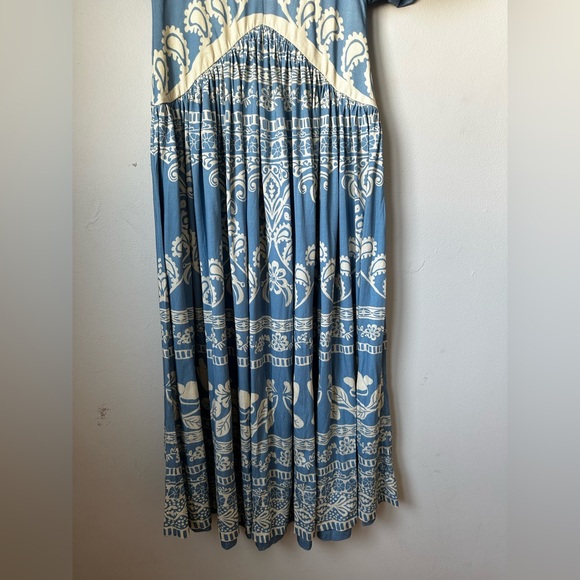 FARM RIO ANTHROPOLOGIE Elegant Blue and Cream Women's Dress - Picture 4 of 14